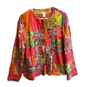 Drapers & Damons Patchwork Quilted Colorful Jacket XL Artsy Lagenlook Boho